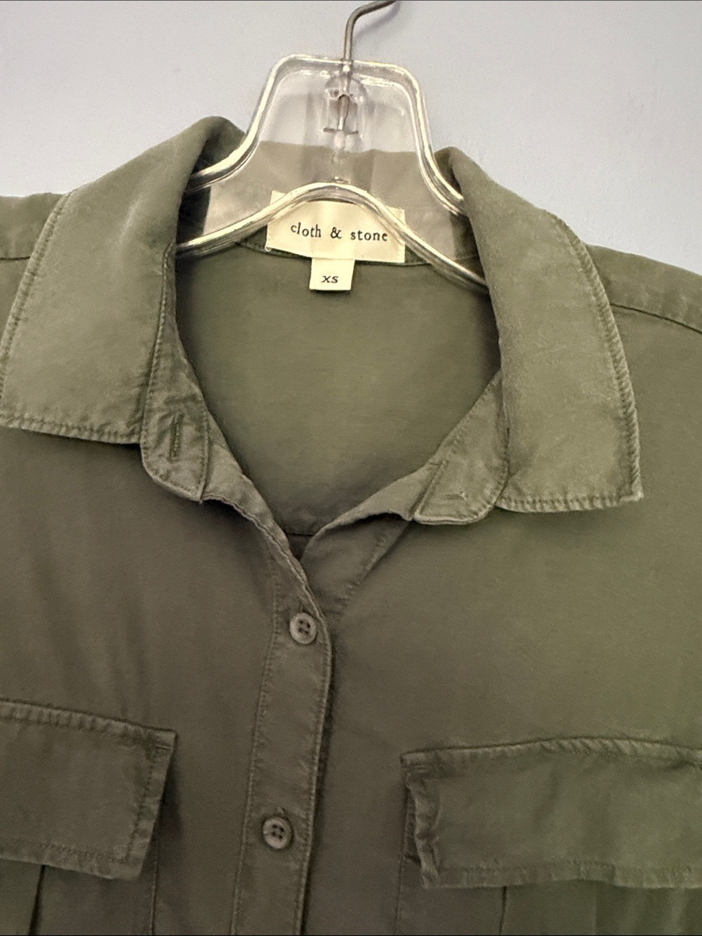 Cloth & Stone Olive Green Shirt Dress XS Button Front Utility Casual - Picture 9 of 13